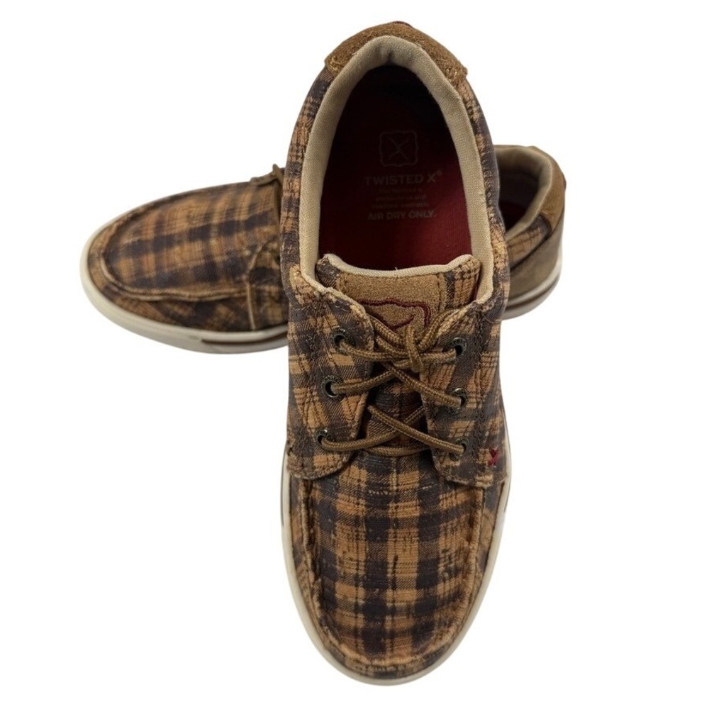 Twisted X Kicks Brown Plaid Cork Leather Lace Up Shoes Womens 6 M